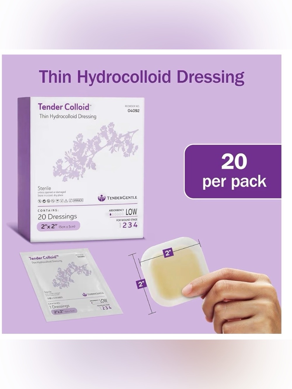 Hydrocolloid Bandages 2x2-20 Sterile and Breathable Hydrocolloid Wound Dressings